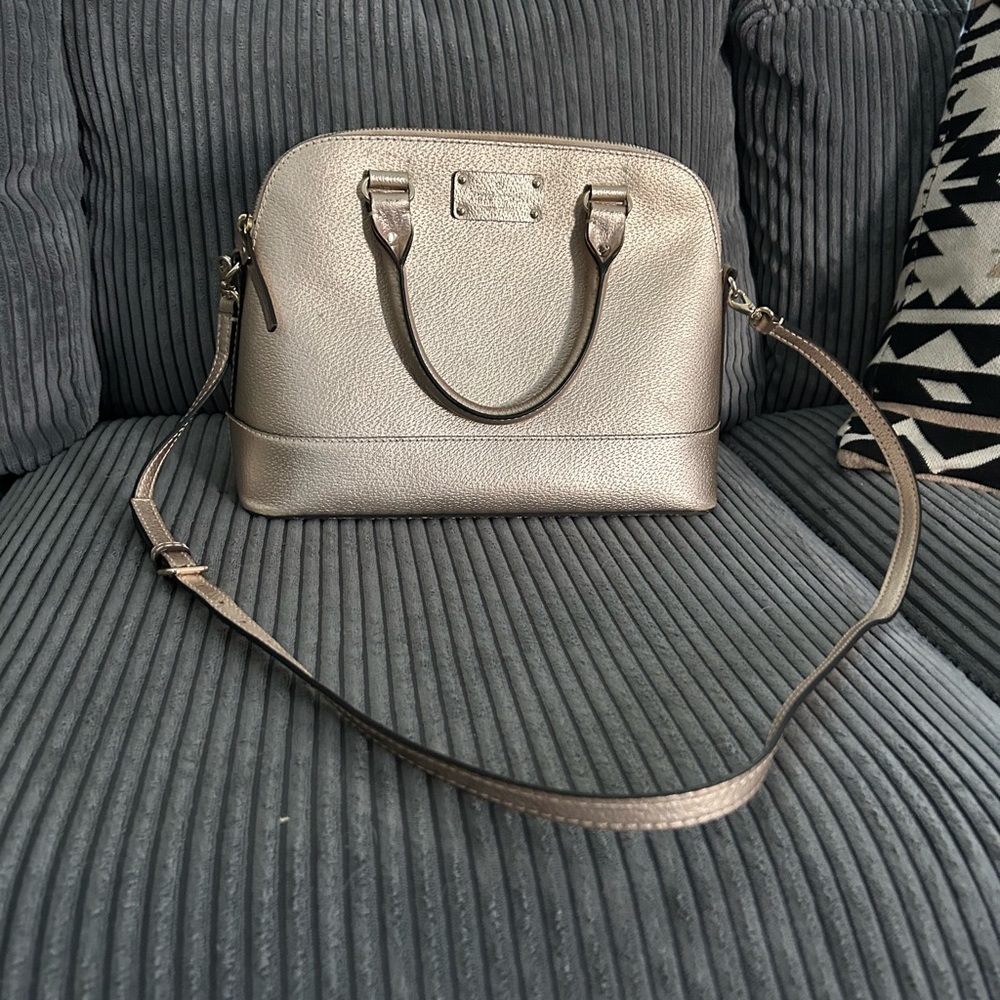 kate spade Metallic Silver Dome Satchel with Crossbody Strap